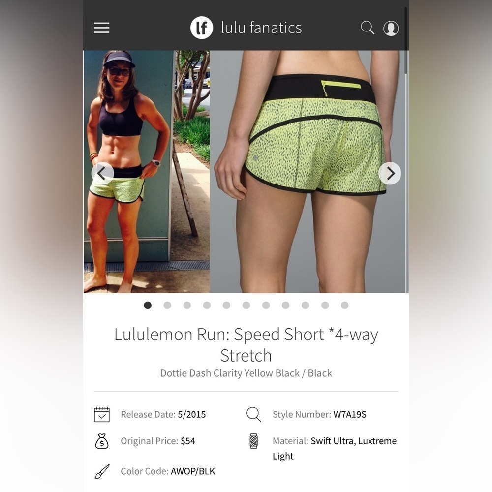 Lululemon Run Speed Shorts Stretch Dottie Dash Clarity Yellow Black Size :6
